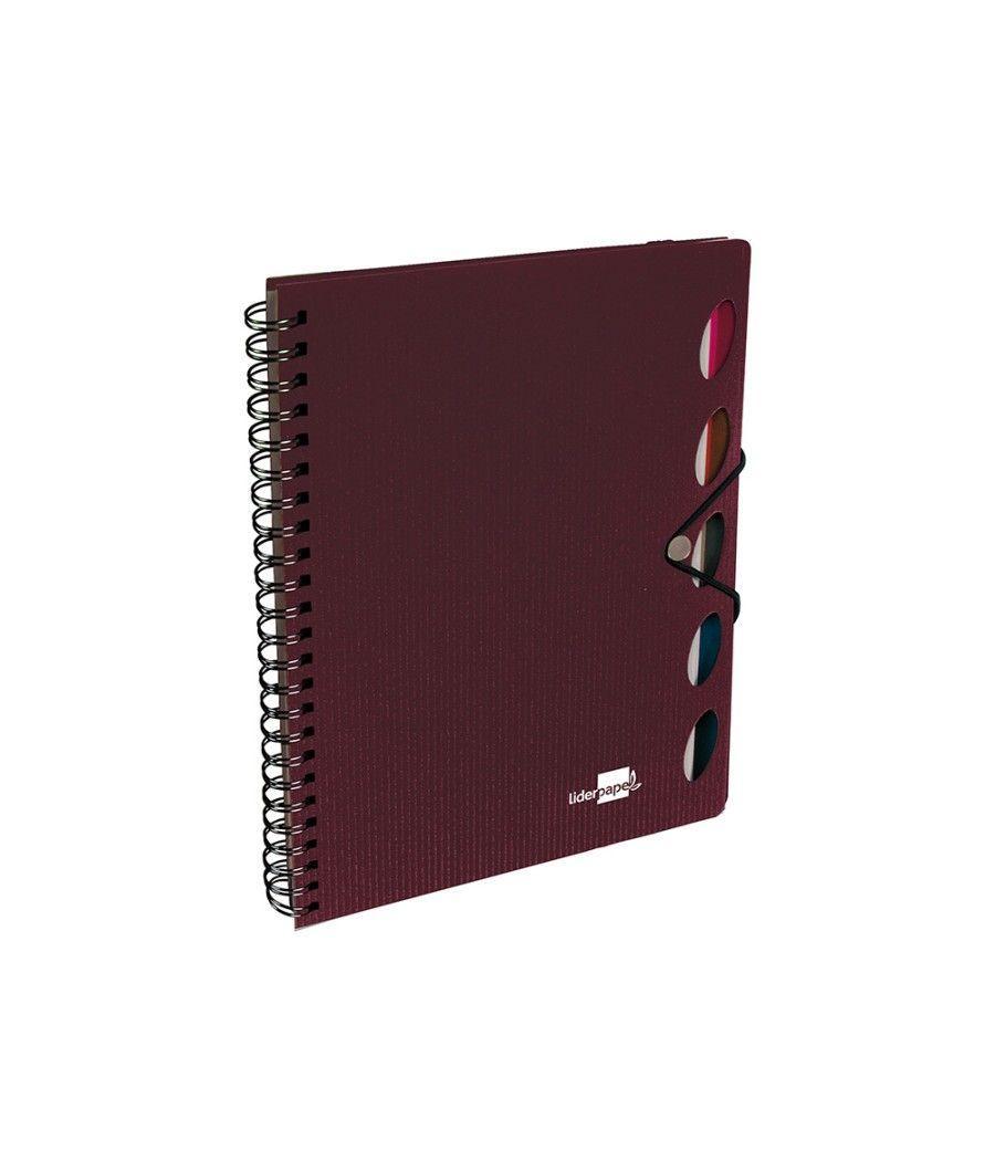 Cuaderno espiral liderpapel a4 micro executive tapa plástico 100h 80 gr cuadro 5mm 5 separadores con gomilla burdeos - Imagen 3