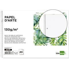 Bloc dibujo liderpapel artístico espiral 230x325mm 20 hojas 130g/m2 sin recuadro 2 taladros perforado pack 5 unidades - Imagen 1