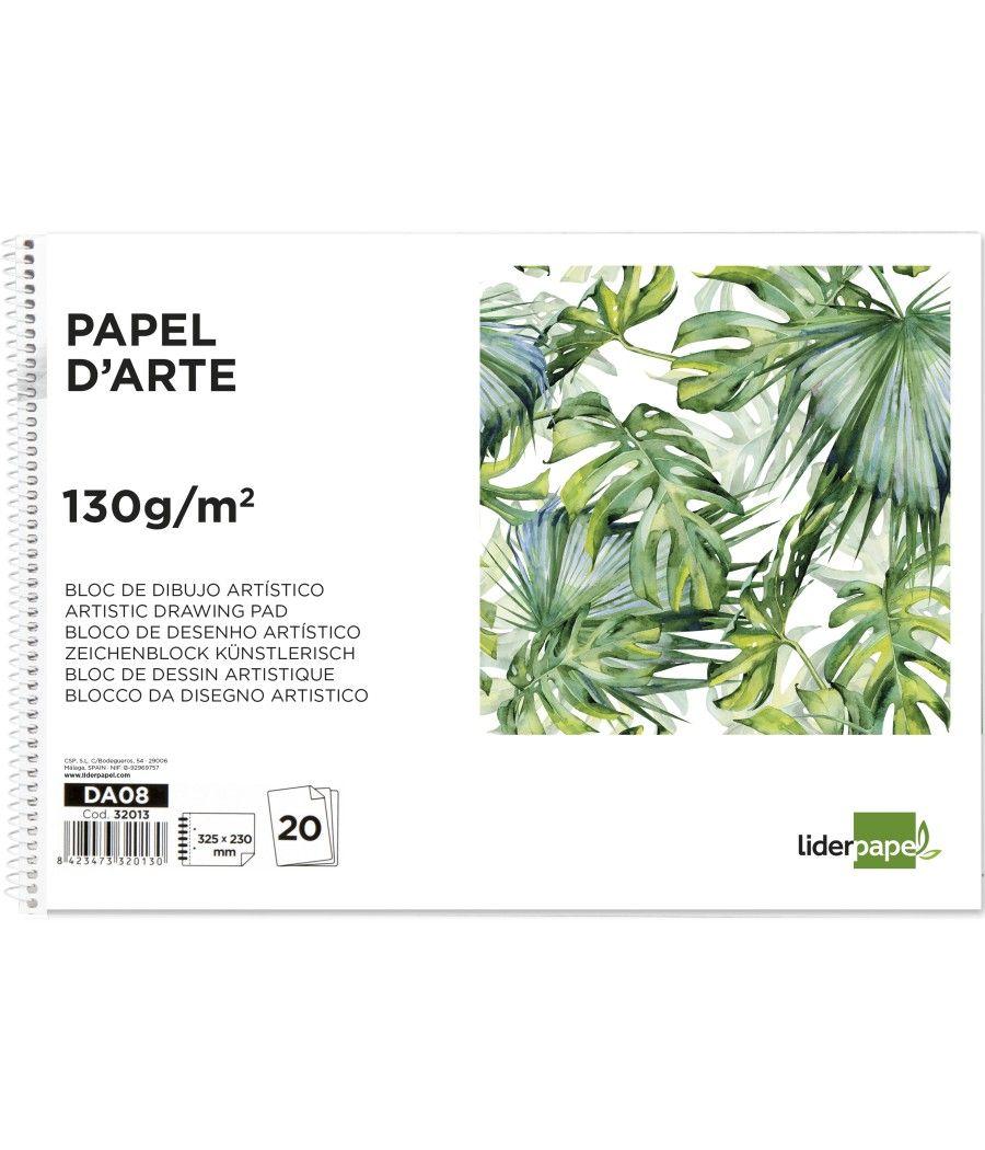 Bloc dibujo liderpapel artístico espiral 230x325mm 20 hojas 130g/m2 sin recuadro 2 taladros perforado pack 5 unidades - Imagen 2