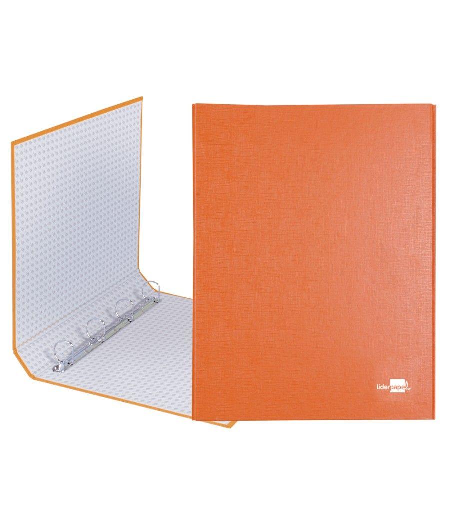 Carpeta de 4 anillas 25mm mixtas liderpapel folio cartón forrado paper coat naranja - Imagen 2