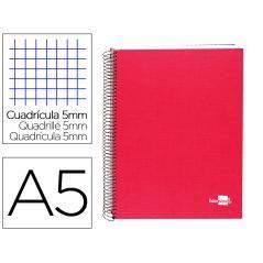 Cuaderno espiral liderpapel a5 micro papercoat tapa forrada 140h 75 gr cuadro5mm 5 bandas 6 taladros rojo - Imagen 1