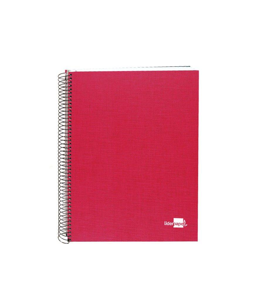 Cuaderno espiral liderpapel a5 micro papercoat tapa forrada 140h 75 gr cuadro5mm 5 bandas 6 taladros rojo - Imagen 2