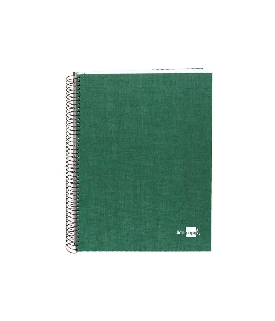 Cuaderno espiral liderpapel a5 micro papercoat tapa forrada 140h 75 gr cuadro5mm 5 bandas 6 taladros verde - Imagen 2