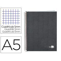 Cuaderno espiral liderpapel a5 micro papercoat tapa forrada 140h 75 gr cuadro5mm 5 bandas 6 taladros negro - Imagen 1