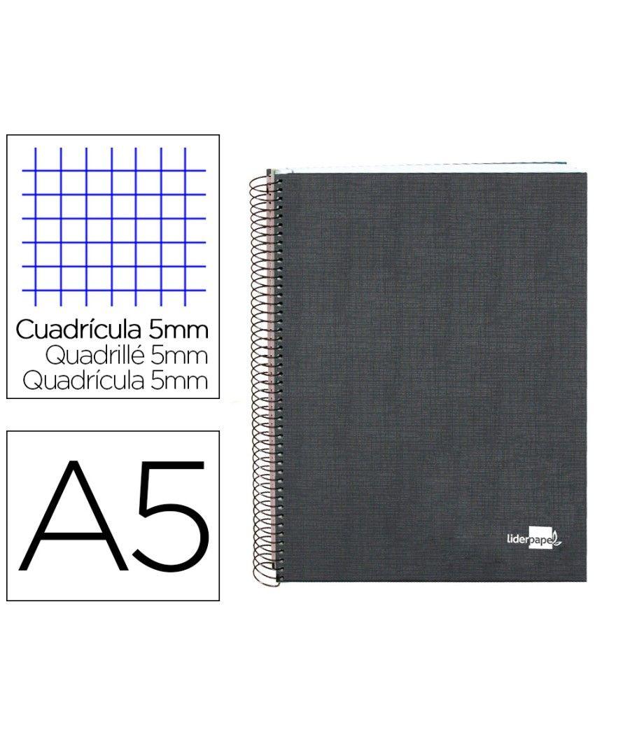 Cuaderno espiral liderpapel a5 micro papercoat tapa forrada 140h 75 gr cuadro5mm 5 bandas 6 taladros negro - Imagen 1