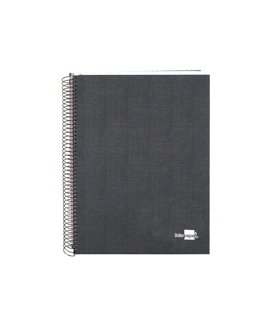 Cuaderno espiral liderpapel a5 micro papercoat tapa forrada 140h 75 gr cuadro5mm 5 bandas 6 taladros negro - Imagen 2