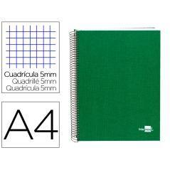 Cuaderno espiral liderpapel a4 micro papercoat tapa forrada 140h 75 gr cuadro5mm 5 bandas 4 taladros verde - Imagen 1