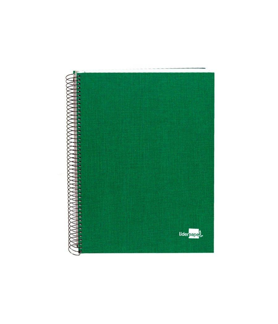 Cuaderno espiral liderpapel a4 micro papercoat tapa forrada 140h 75 gr cuadro5mm 5 bandas 4 taladros verde - Imagen 2