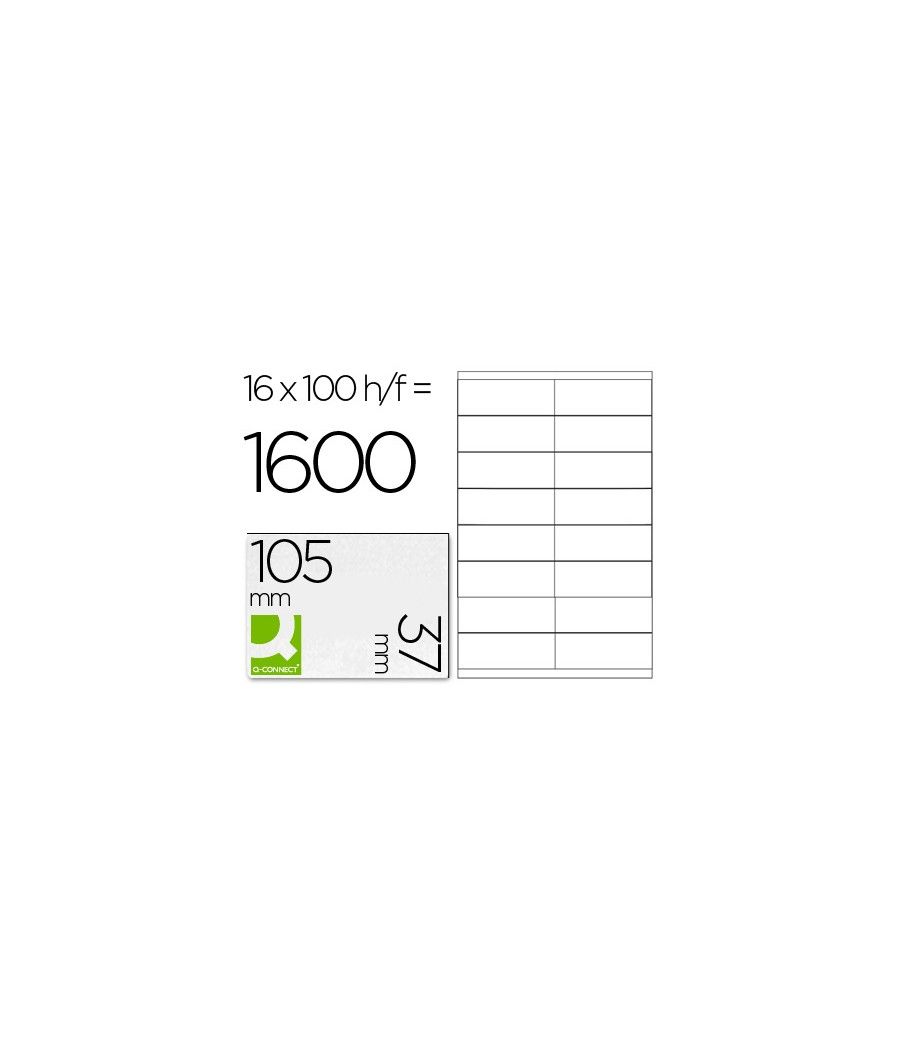 Etiqueta adhesiva q-connect kf10654 tamaño 105x37 mm fotocopiadora láser ink-jet caja con 100 hojas din a4 - Imagen 2