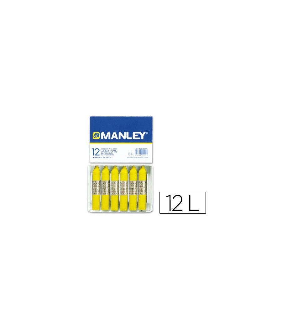 Lápices cera manley unicolor amarillo limon n.2 caja de 12 unidades - Imagen 2