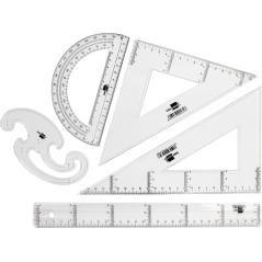 Juego escuadra y cartabón 25cm regla 30cm semicirculo 15cm y plantilla de curvas liderpapelen petaca opaca color verde - Imagen 