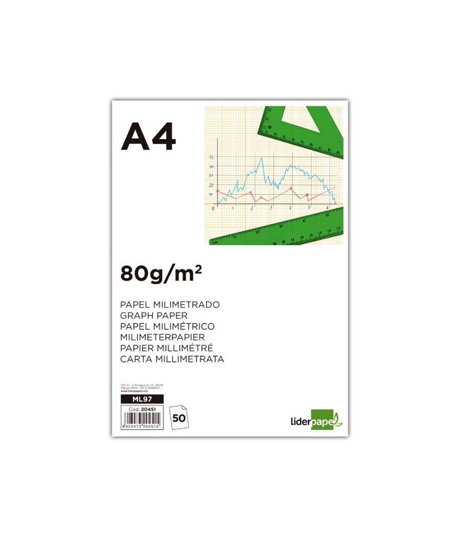 Bloc papel milimetrado liderpapel encolado 210x297mm 50 hojas 80g/m2 - Imagen 3