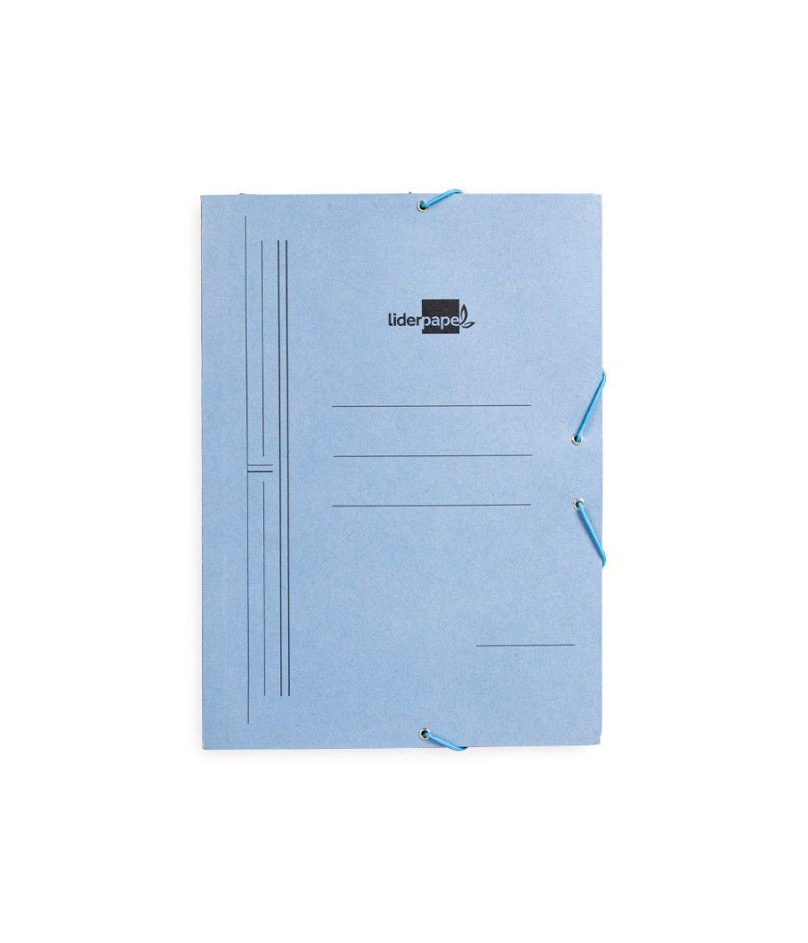 Carpeta liderpapel gomas folio 3 solapas cartón pintado azul pack 10 unidades - Imagen 3