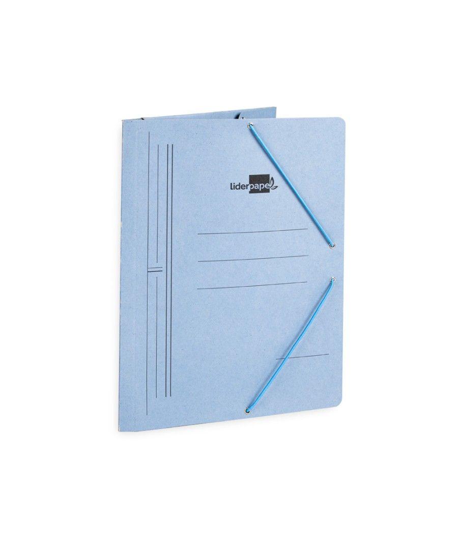 Carpeta liderpapel gomas folio 3 solapas cartón pintado azul pack 10 unidades - Imagen 4