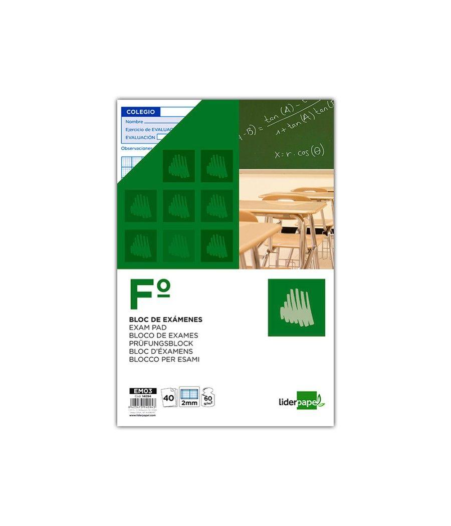 Bloc exámenes liderpapel cuadro 2mm folio 40 hojas 60g/m2 pack 10 unidades - Imagen 3