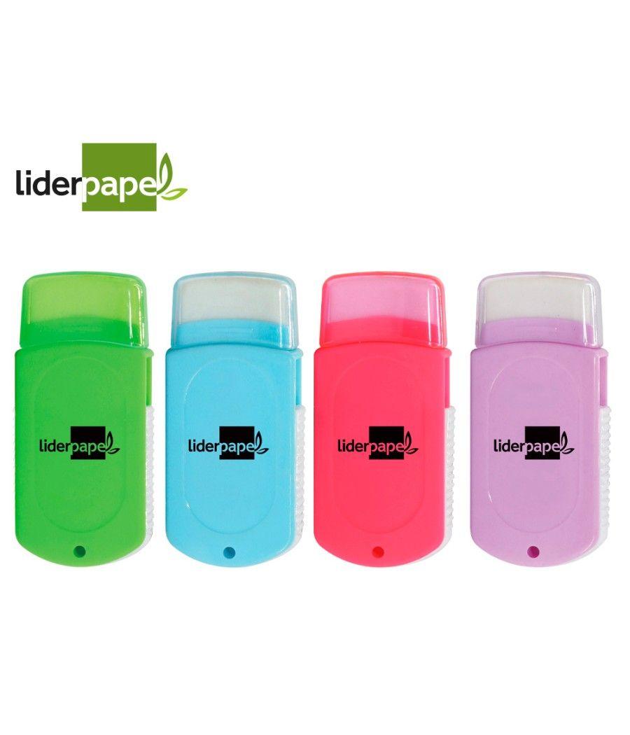 Goma liderpapel rectangular con protector plástico sacapuntas 2 usos y cepillo colores surtidos pack 20 unidades - Imagen 2