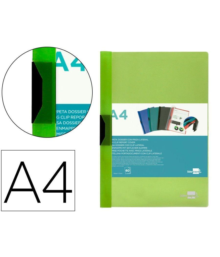 Carpeta liderpapel dossier pinza lateral polipropileno din a4 verde translucido 60 hojas pinza deslizante - Imagen 2