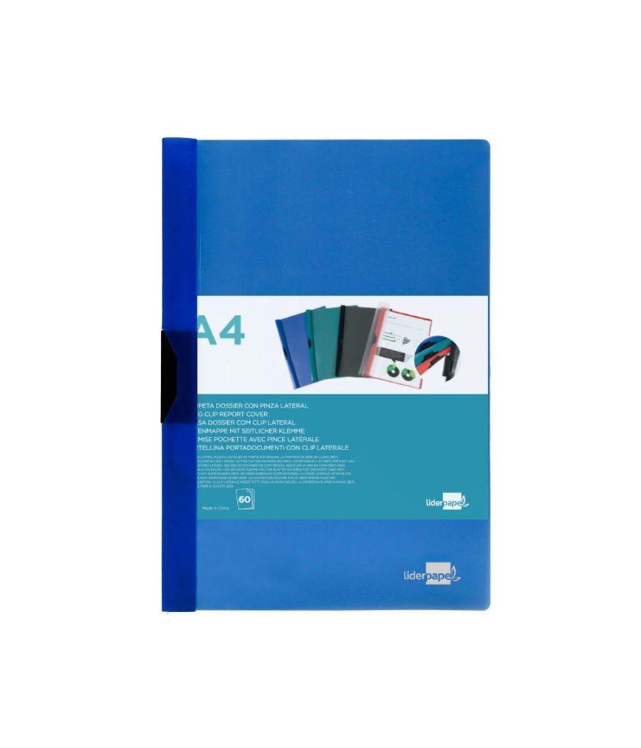 Carpeta liderpapel dossier pinza lateral polipropileno din a4 azul translucido 60 hojas pinza deslizante - Imagen 3