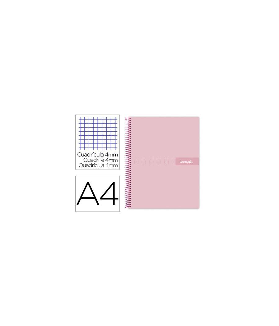Cuaderno espiral liderpapel a4 crafty tapa forrada 80h 90 gr cuadro 4mm con margen color rosa - Imagen 2