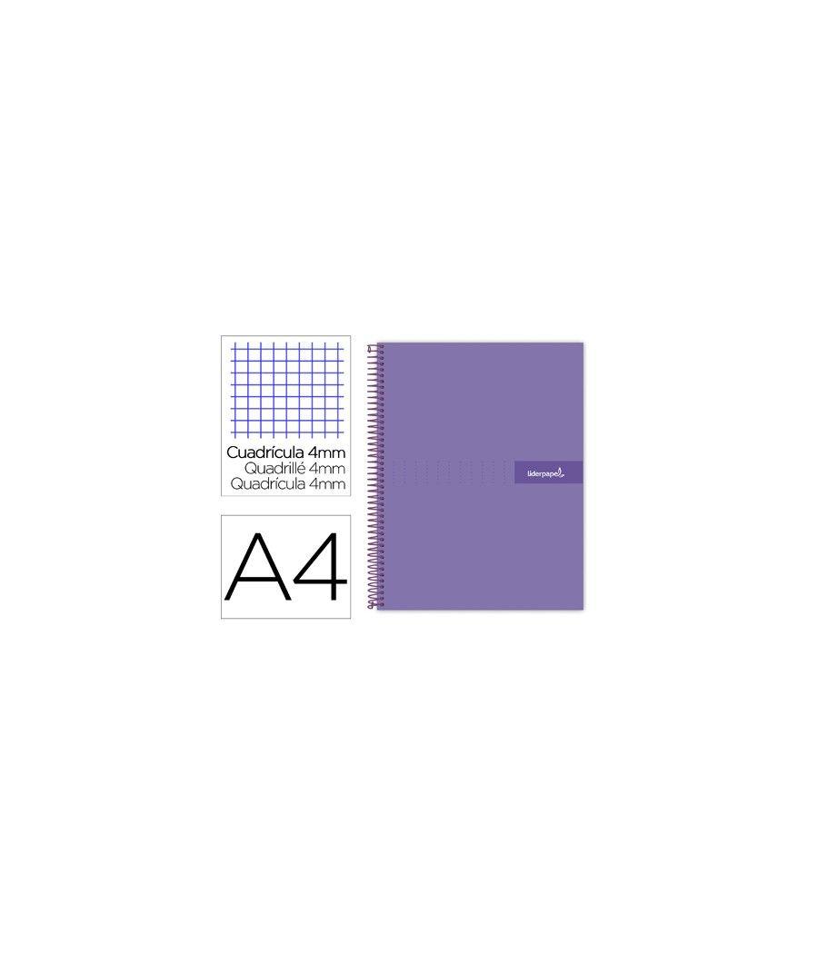 Cuaderno espiral liderpapel a4 crafty tapa forrada 80h 90 gr cuadro 4mm con margen color violeta - Imagen 2