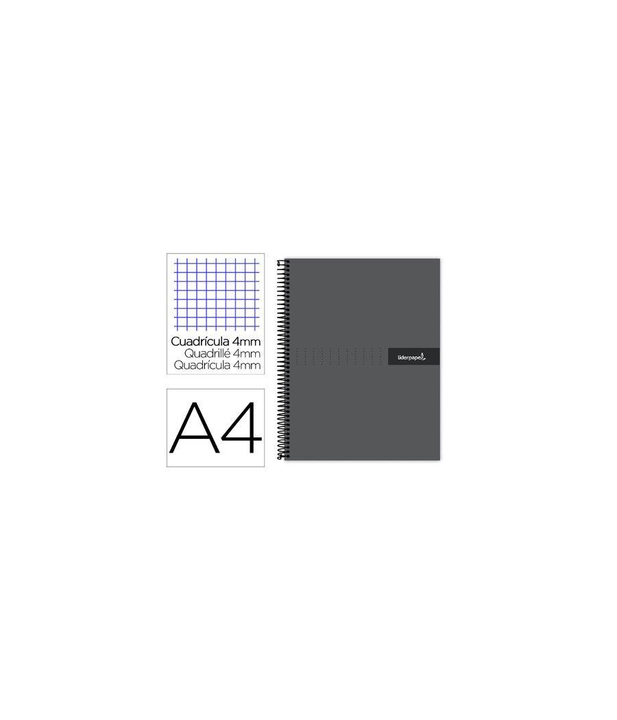 Cuaderno espiral liderpapel a4 crafty tapa forrada 80h 90 gr cuadro 4mm con margen color negro - Imagen 2