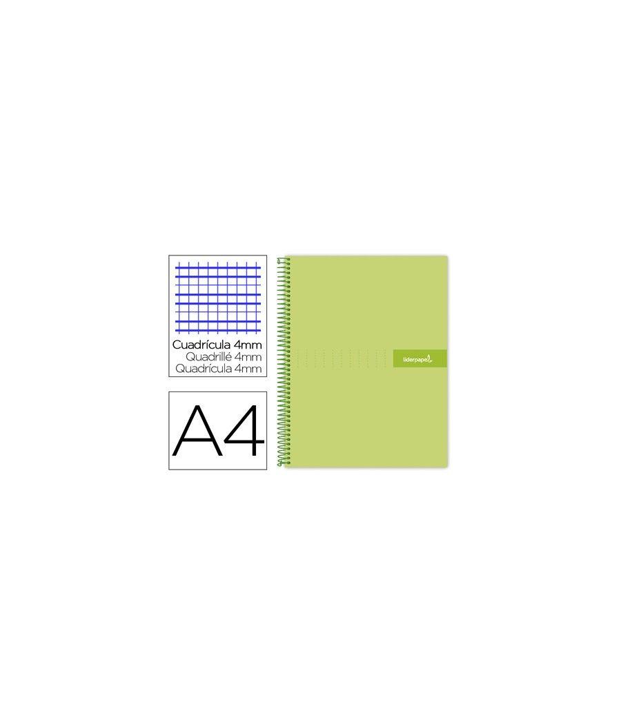 Cuaderno espiral liderpapel a4 crafty tapa forrada 80h 90 gr cuadro 4mm con margen color verde - Imagen 2