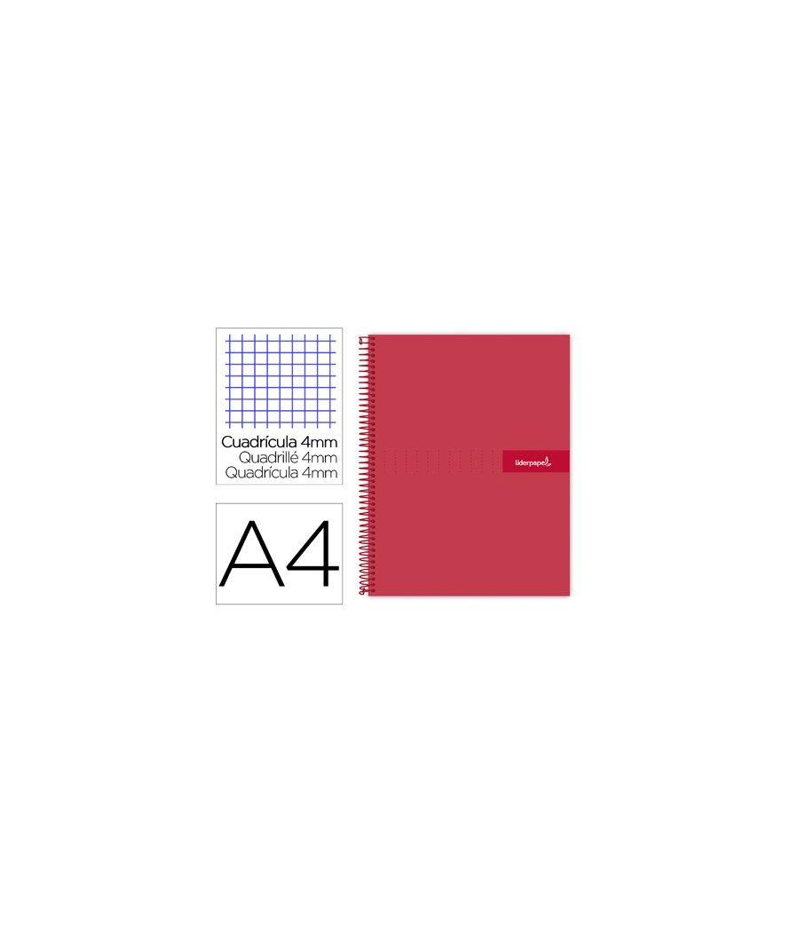Cuaderno espiral liderpapel a4 crafty tapa forrada 80h 90 gr cuadro 4mm con margen color roja - Imagen 2