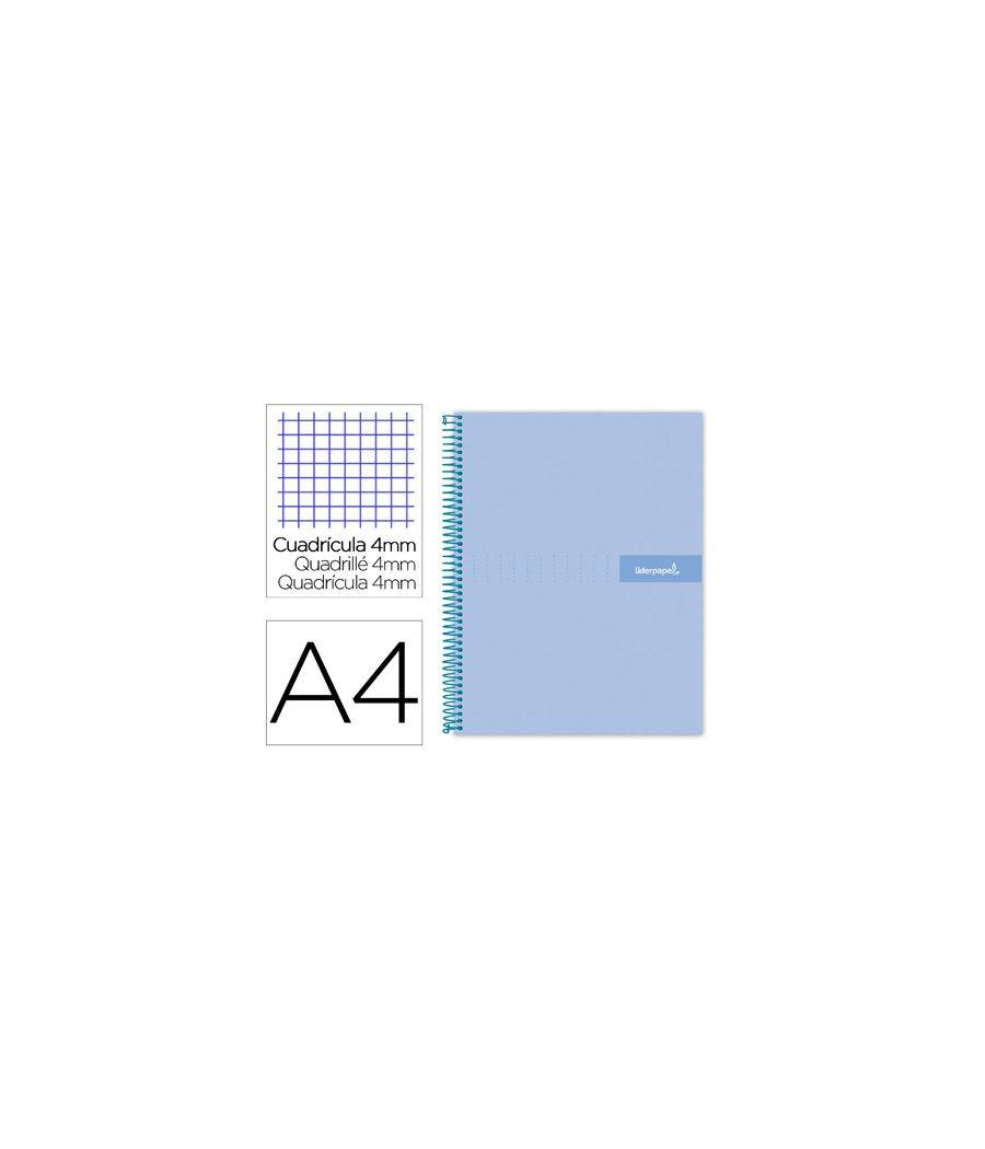 Cuaderno espiral liderpapel a4 crafty tapa forrada 80h 90 gr cuadro 4mm con margen color celeste - Imagen 2