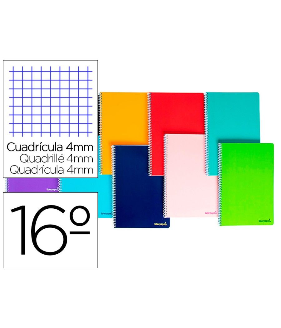 Cuaderno espiral liderpapel bolsillo dieciseavo smart tapa blanda 80h 60gr cuadro 4mm colores surtidos - Imagen 2