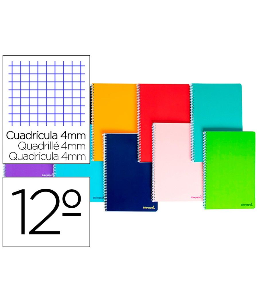 Cuaderno espiral liderpapel bolsillo doceavo smart tapa blanda 80h 60gr cuadro 4mm colores surtidos - Imagen 2