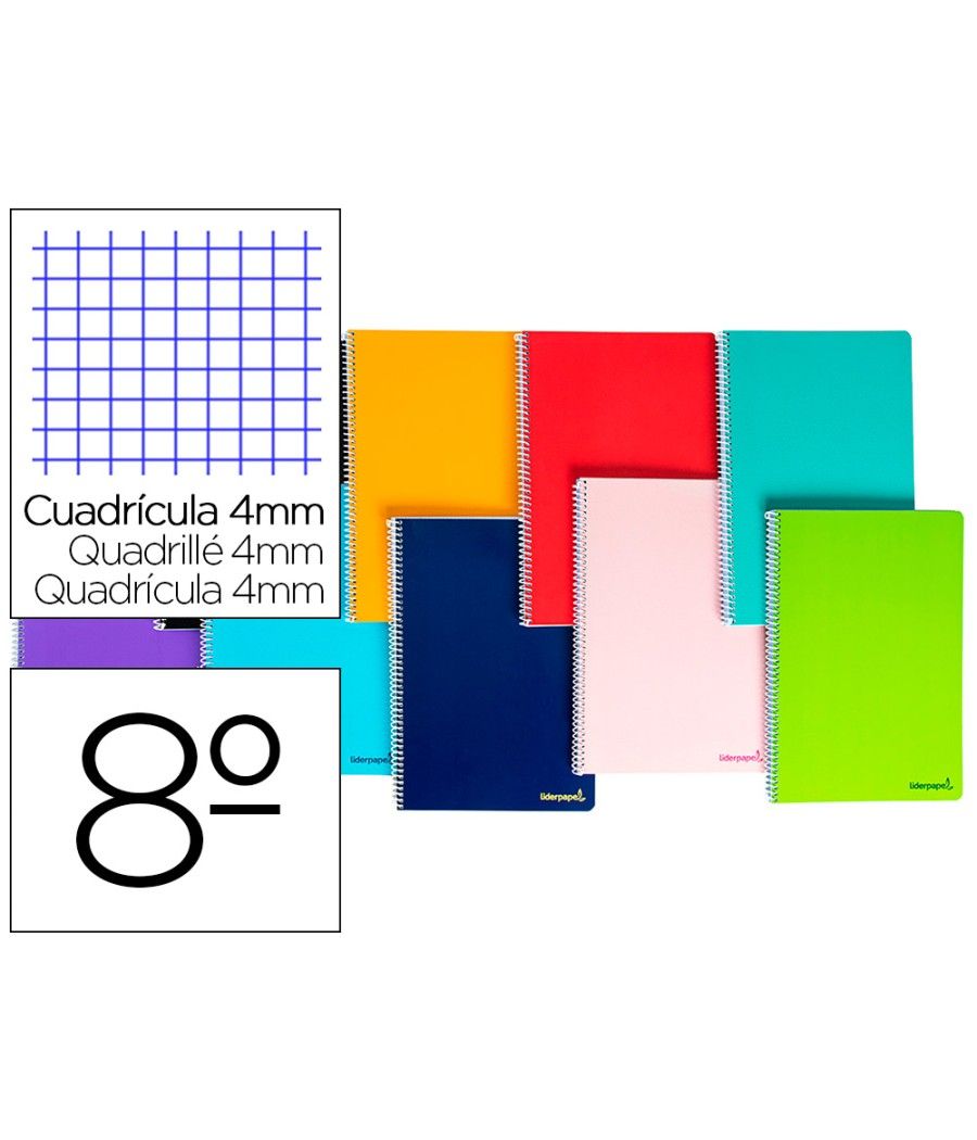 Cuaderno espiral liderpapel bolsillo octavo smart tapa blanda 80h 60gr cuadro 4mm colores surtidos - Imagen 2