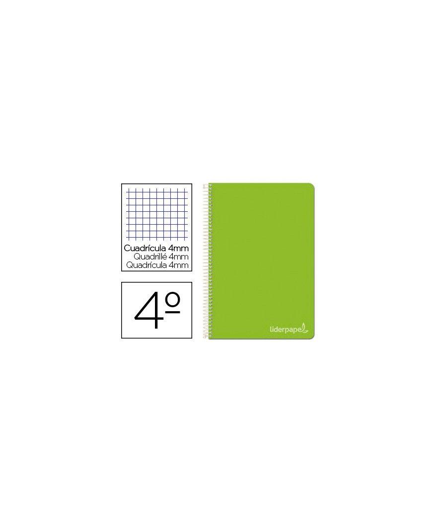 Cuaderno espiral liderpapel cuarto witty tapa dura 80h 75gr cuadro 4mm con margen color verde pack 5 unidades - Imagen 2