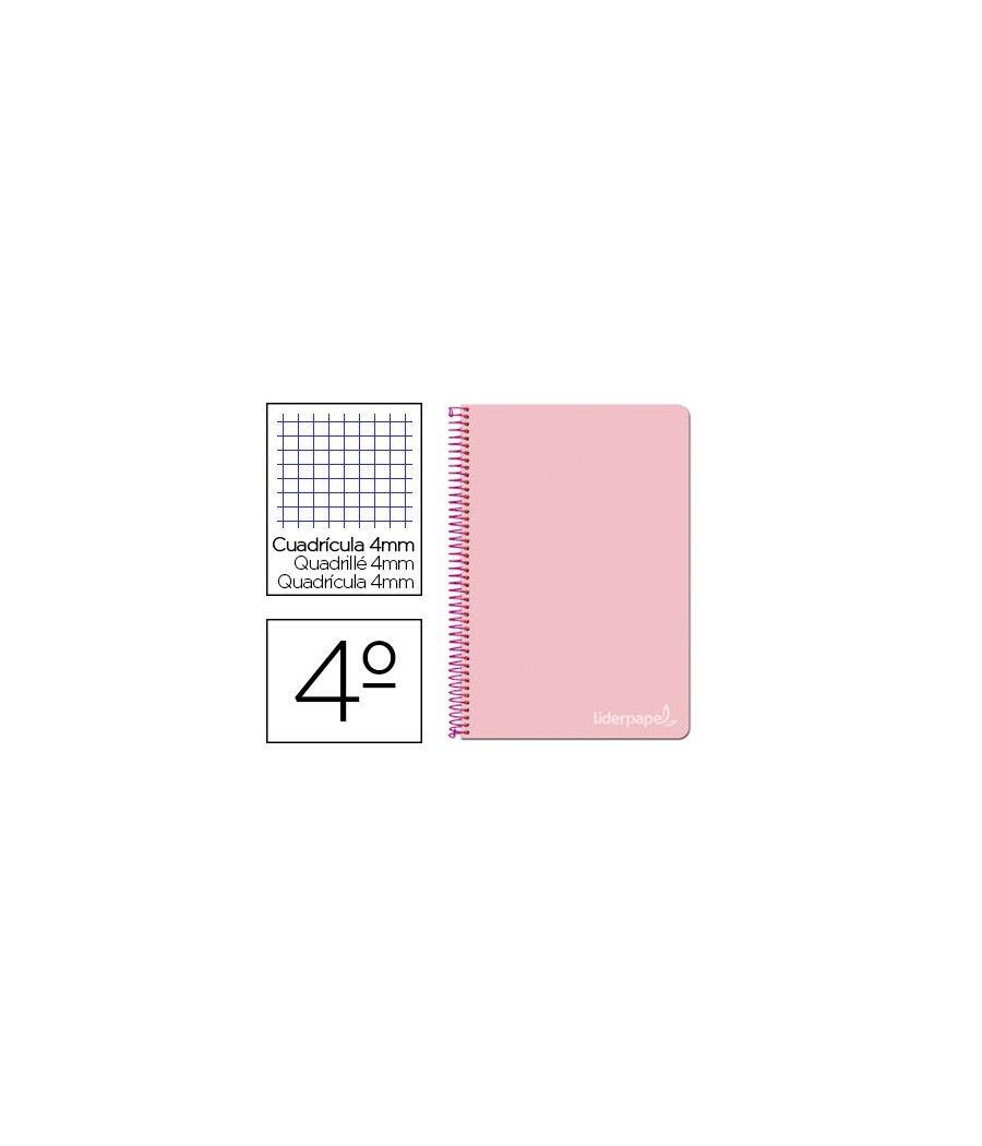 Cuaderno espiral liderpapel cuarto witty tapa dura 80h 75gr cuadro 4mm con margen color rosa pack 5 unidades - Imagen 2