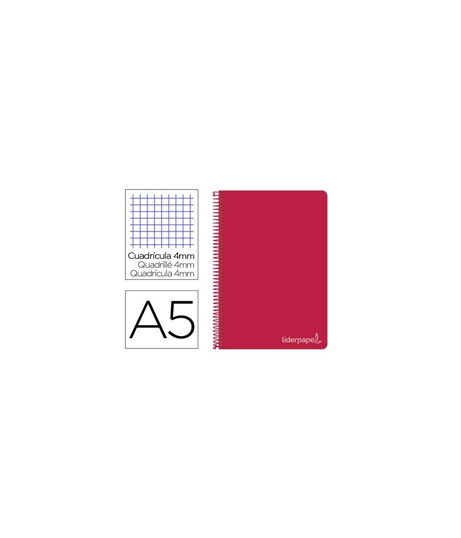 Cuaderno espiral liderpapel cuarto witty tapa dura 80h 75gr cuadro 4mm con margen color rojo pack 5 unidades - Imagen 2