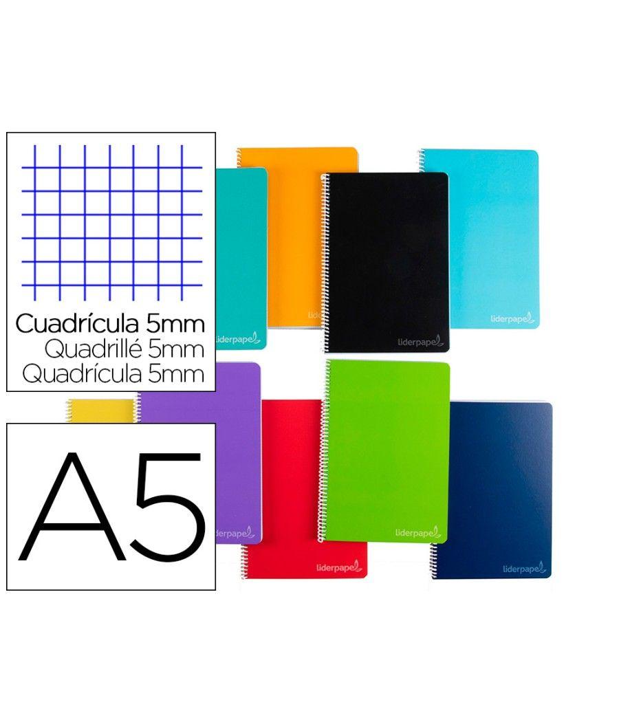 Cuaderno espiral liderpapel a5 micro witty tapa dura 140h 75gr cuadro 5mm 5 bandas 6 taladros colores surtidos - Imagen 2
