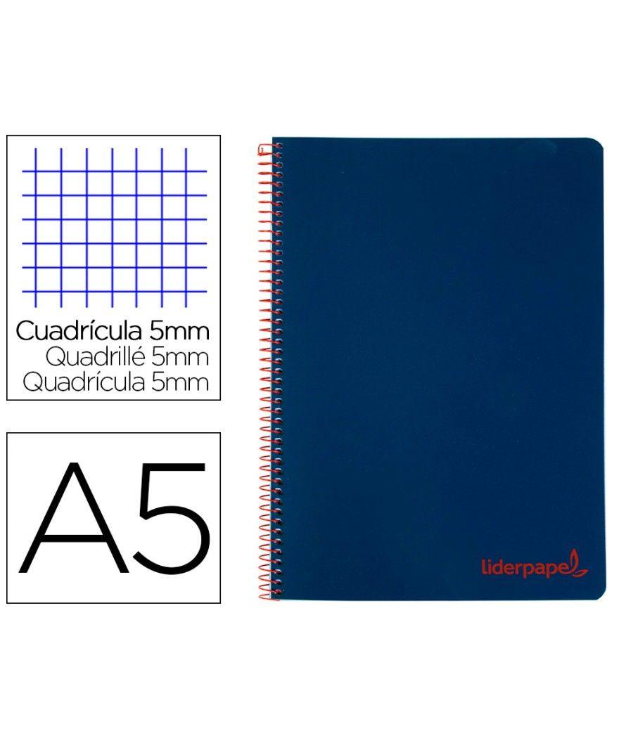 Cuaderno espiral liderpapel a5 micro wonder tapa plástico 120h 90g cuadro 5mm 5 bandas 6 taladros color azul marino - Imagen 2