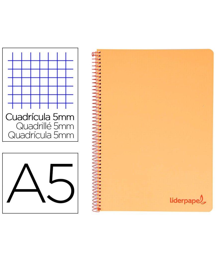 Cuaderno espiral liderpapel a5 micro wonder tapa plástico 120h 90g cuadro 5mm 5 bandas 6 taladros color naranja - Imagen 2