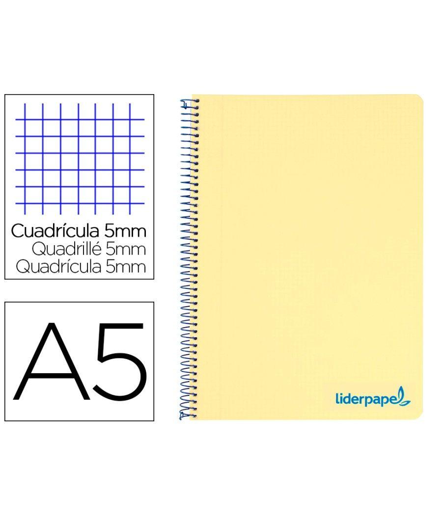 Cuaderno espiral liderpapel a5 micro wonder tapa plástico 120h 90g cuadro 5mm 5 bandas 6 taladros color amarillo - Imagen 2