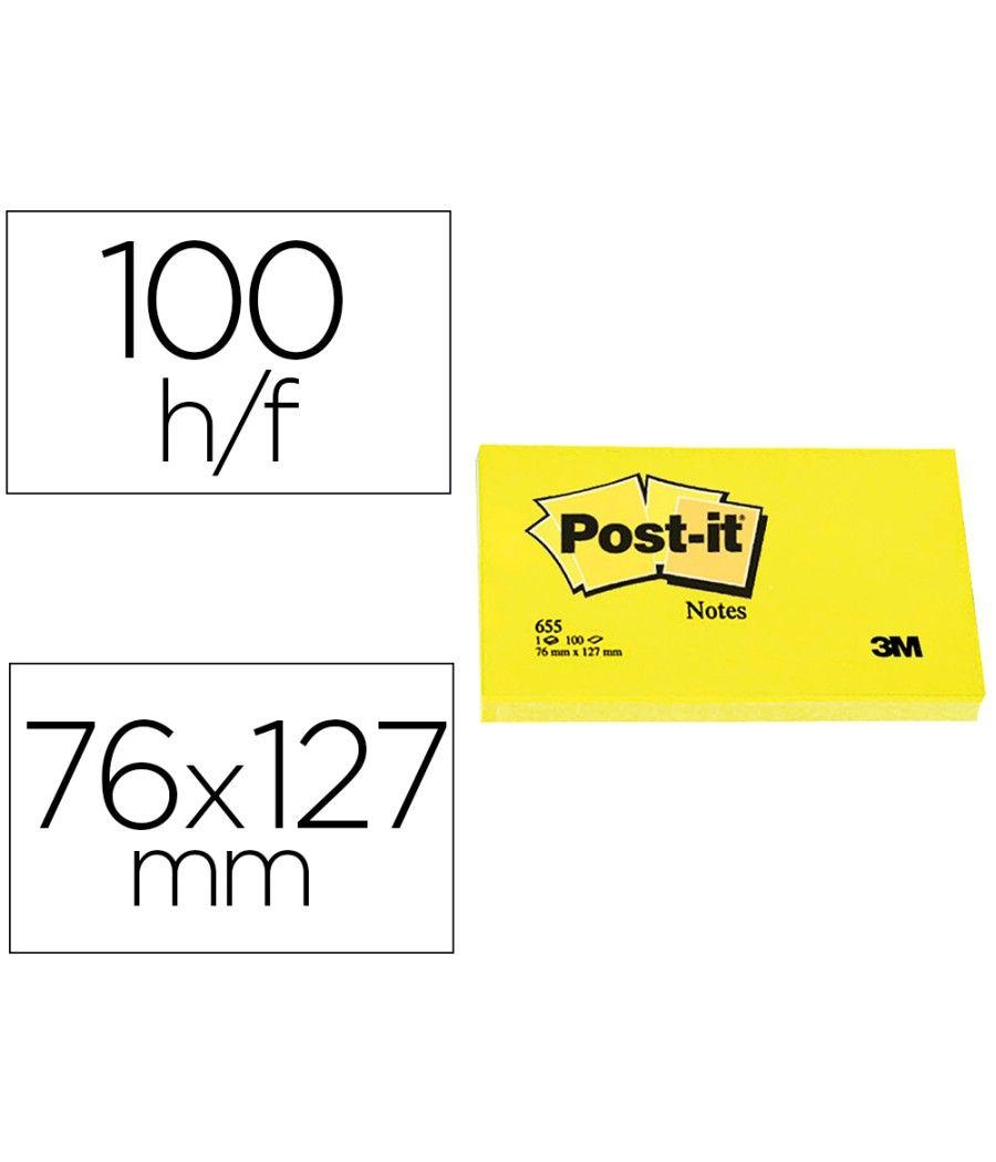 Bloc de notas adhesivas quita y pon post-it 76x127 mm con 100 hojas 655 pack 12 unidades - Imagen 2