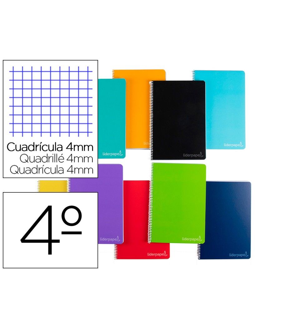 Cuaderno espiral liderpapel cuarto witty tapa dura 80h 75gr cuadro 4mm con margen colores surtidos - Imagen 2