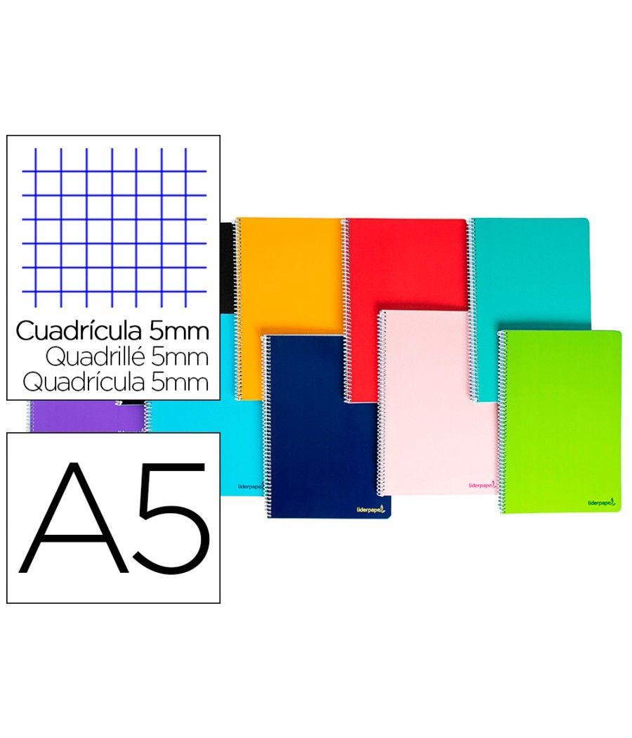 Cuaderno espiral liderpapel a5 micro smart tapa blanda 80h60gr cuadro 5mm 6 taladros colores surtidos pack 10 unidades - Imagen 