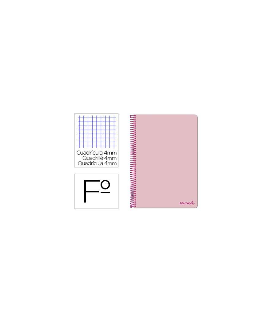 Cuaderno espiral liderpapel folio smart tapa blanda 80h 60gr cuadro 4mm con margen color rosa pack 10 unidades - Imagen 2