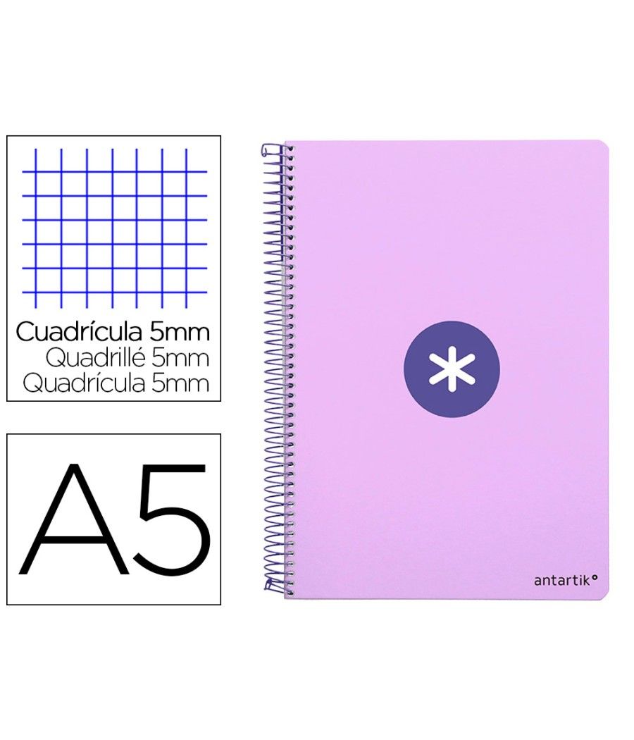 Cuaderno espiral liderpapel a5 antartik tapa dura 80h 100 gr cuadro 5mm color lavanda - Imagen 2