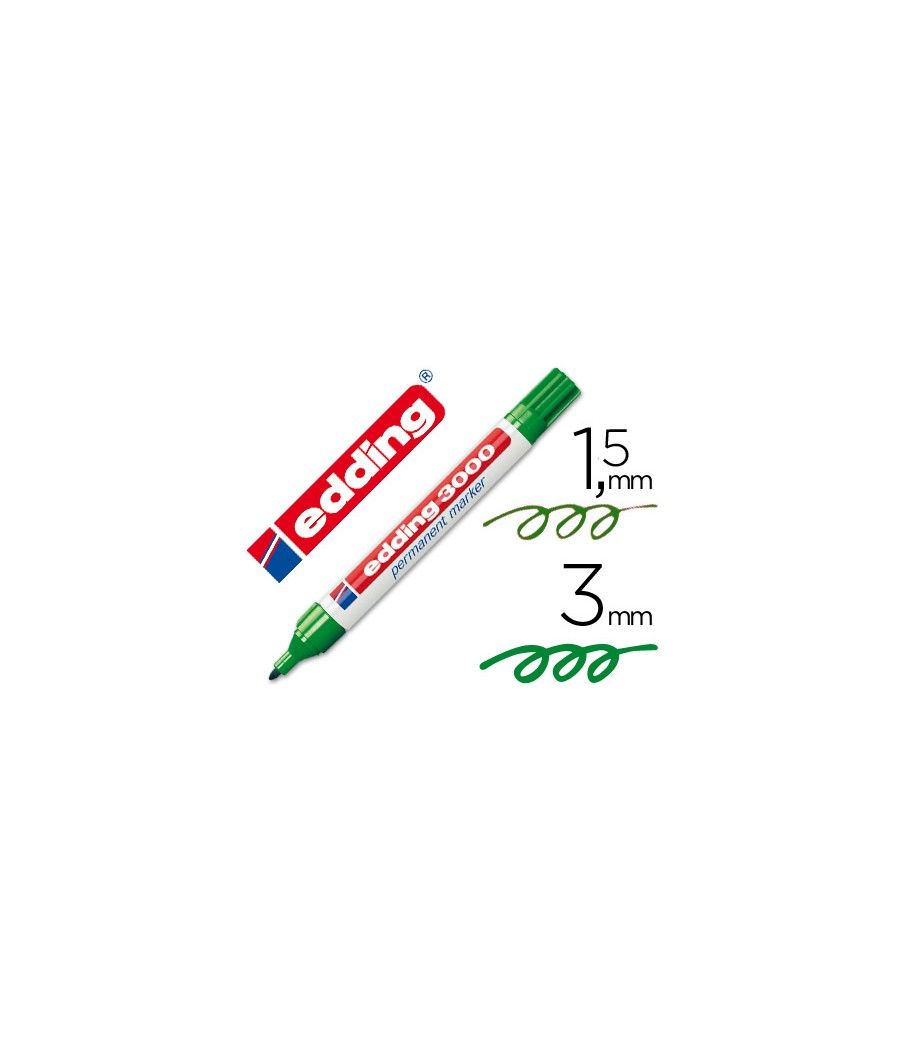 Rotulador edding marcador permanente 3000 verde -punta redonda 1,5-3 mm recargable pack 10 unidades - Imagen 2