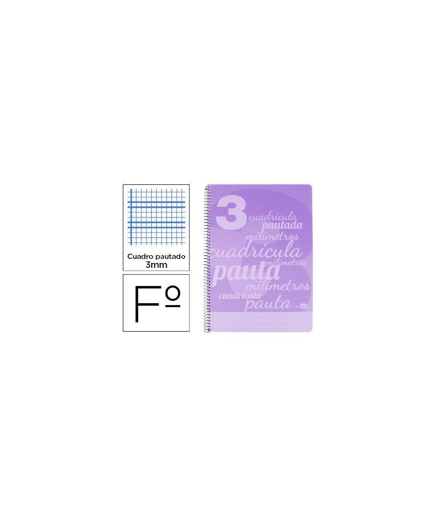Cuaderno espiral liderpapel folio pautaguia tapa plástico 80h 75gr cuadro pautado 3mm con margen color violeta pack 5 unidades -