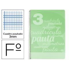 Cuaderno espiral liderpapel folio pautaguia tapa plástico 80h 75gr cuadro pautado 3mm con margen color verde - Imagen 2
