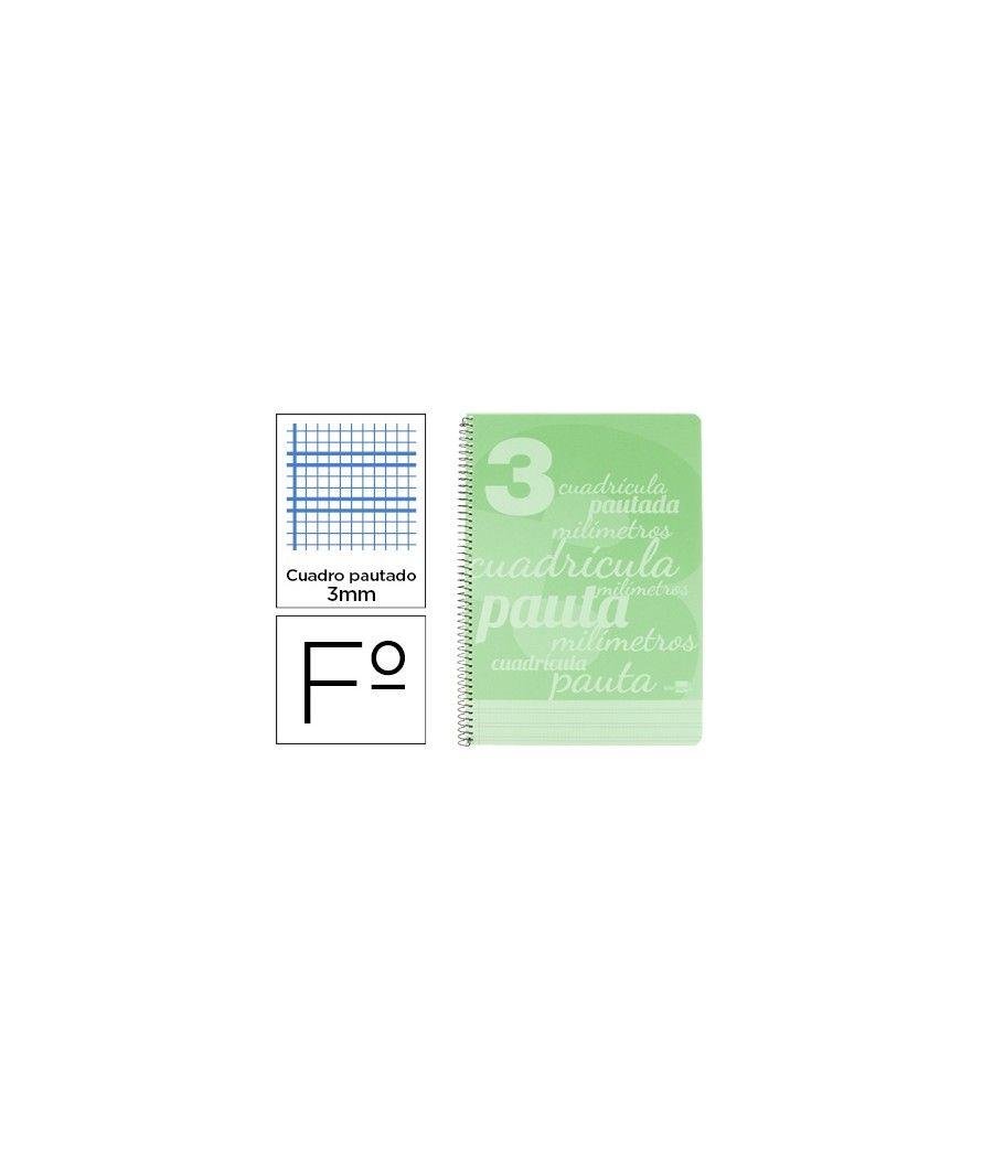 Cuaderno espiral liderpapel folio pautaguia tapa plástico 80h 75gr cuadro pautado 3mm con margen color verde - Imagen 2