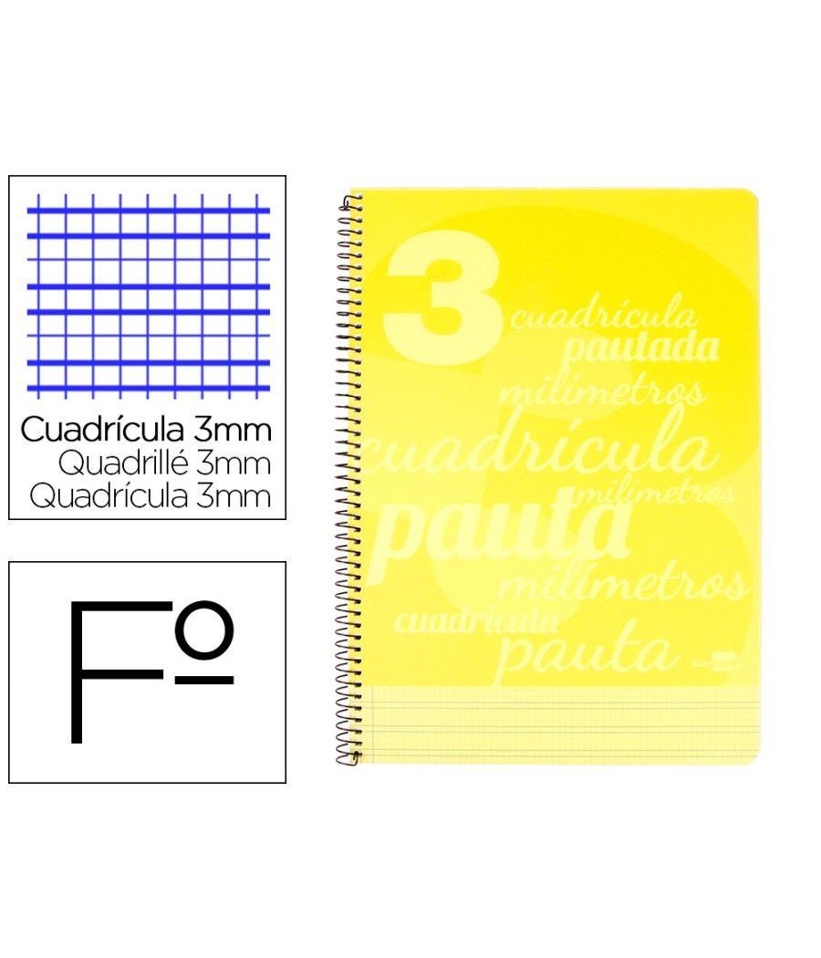 Cuaderno espiral liderpapel folio pautaguia tapa plástico 80h 75gr cuadro pautado 3mm con margen color amarillo pack 5 unidades 