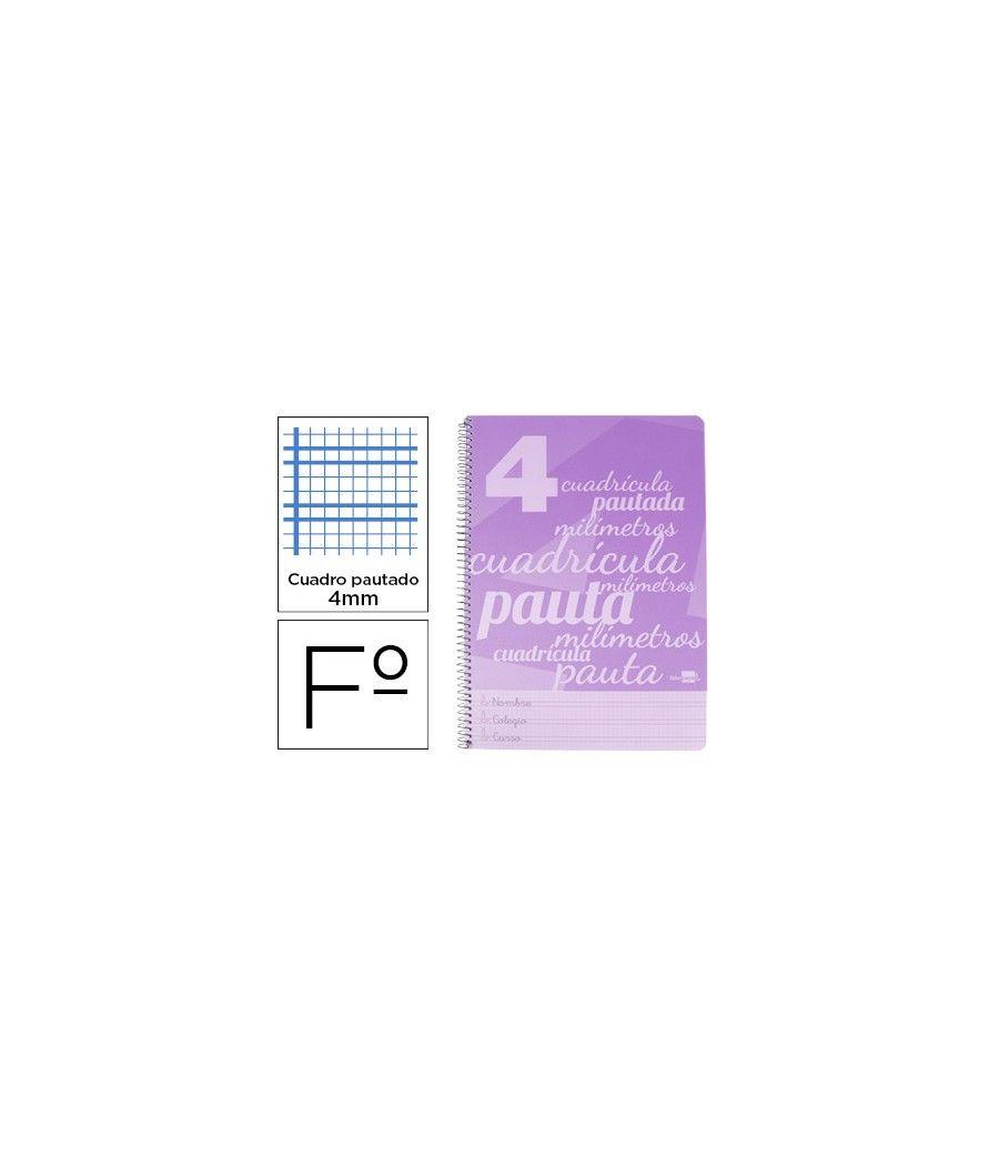 Cuaderno espiral liderpapel folio pautaguia tapa plástico 80h 75gr cuadro pautado 4mm con margen color violeta pack 5 unidades -