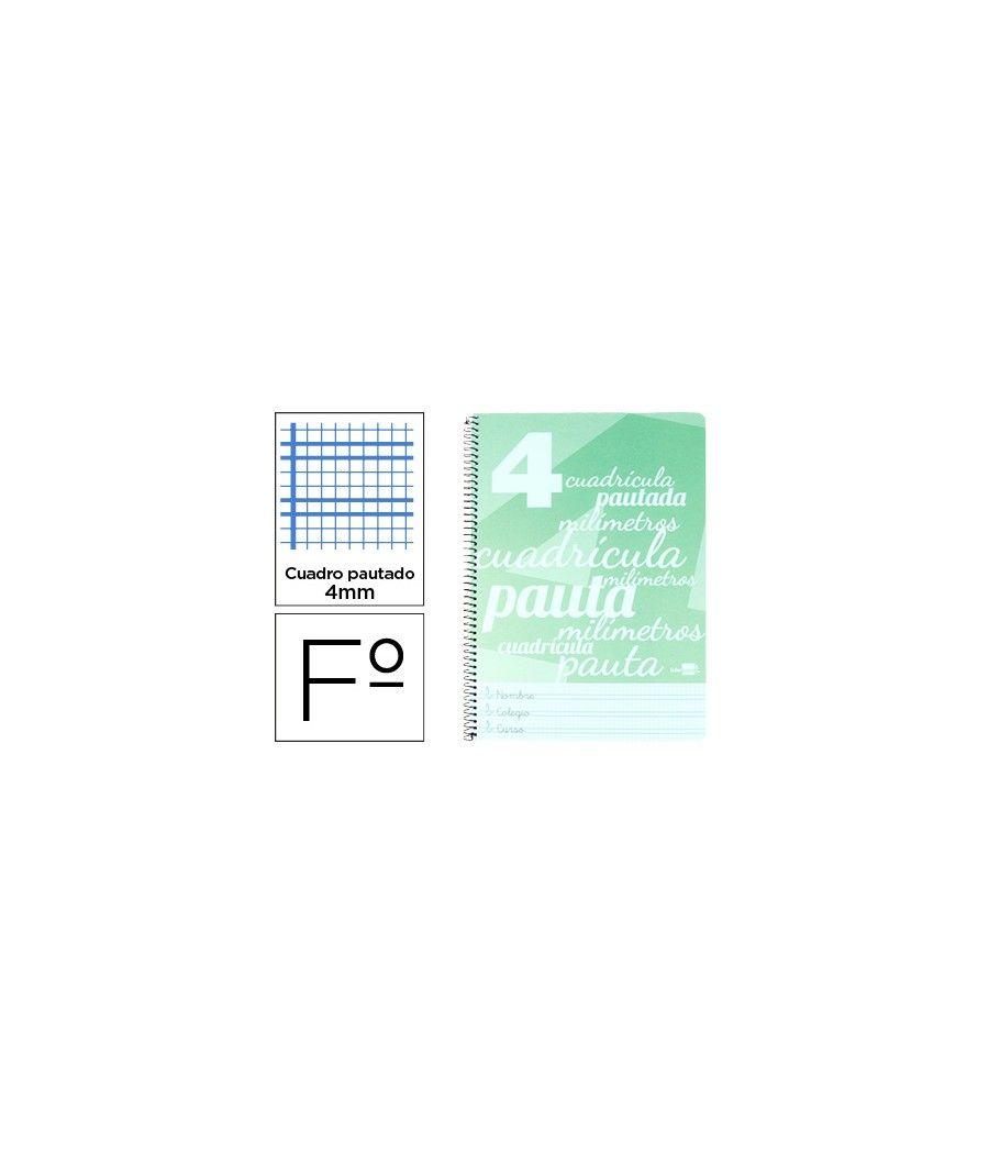 Cuaderno espiral liderpapel folio pautaguia tapa plástico 80h 75gr cuadro pautado 4mm con margen color verde pack 5 unidades - I